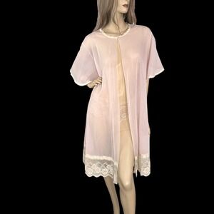 1960s Pink Sheer Chiffon Duster Oversized Midi Bell Sleeve Vintage Curvy Girl XL